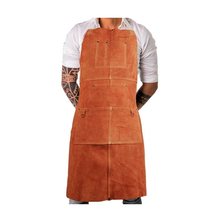 

mayceyee Leather Welding Work Apron With 6 Tool Packets- Heat Resistant & Flame Resistant Apron 36 ×24 Adjustable M to XXXL