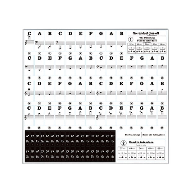 Tecla de piano Pegatina Pegatinas universales para teclas de Piano pegatina de nota de PVC transparente para 37 49 54 61 88 teclas piezas de Piano para teclado electrónico JShteea El nuevo
