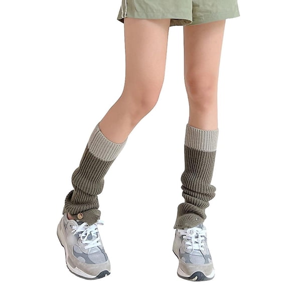 Dark green Calentador de piernas a juego de colores a la moda, diseño de pierna ancha Y2k, calcetín calentador de piernas para mujer