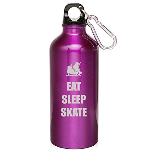 20oz Aluminum Sports Water Bottle Caribiner Clip Eat Sleep Skate Ice Skates (Purple) by