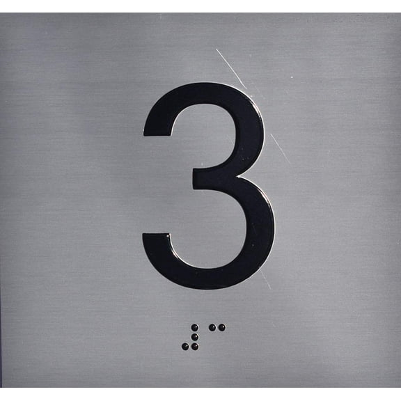 3RD Floor Elevator Jamb Plate Sign with Braille and Raised Number-Elevator Floor Number Sign(Silver)