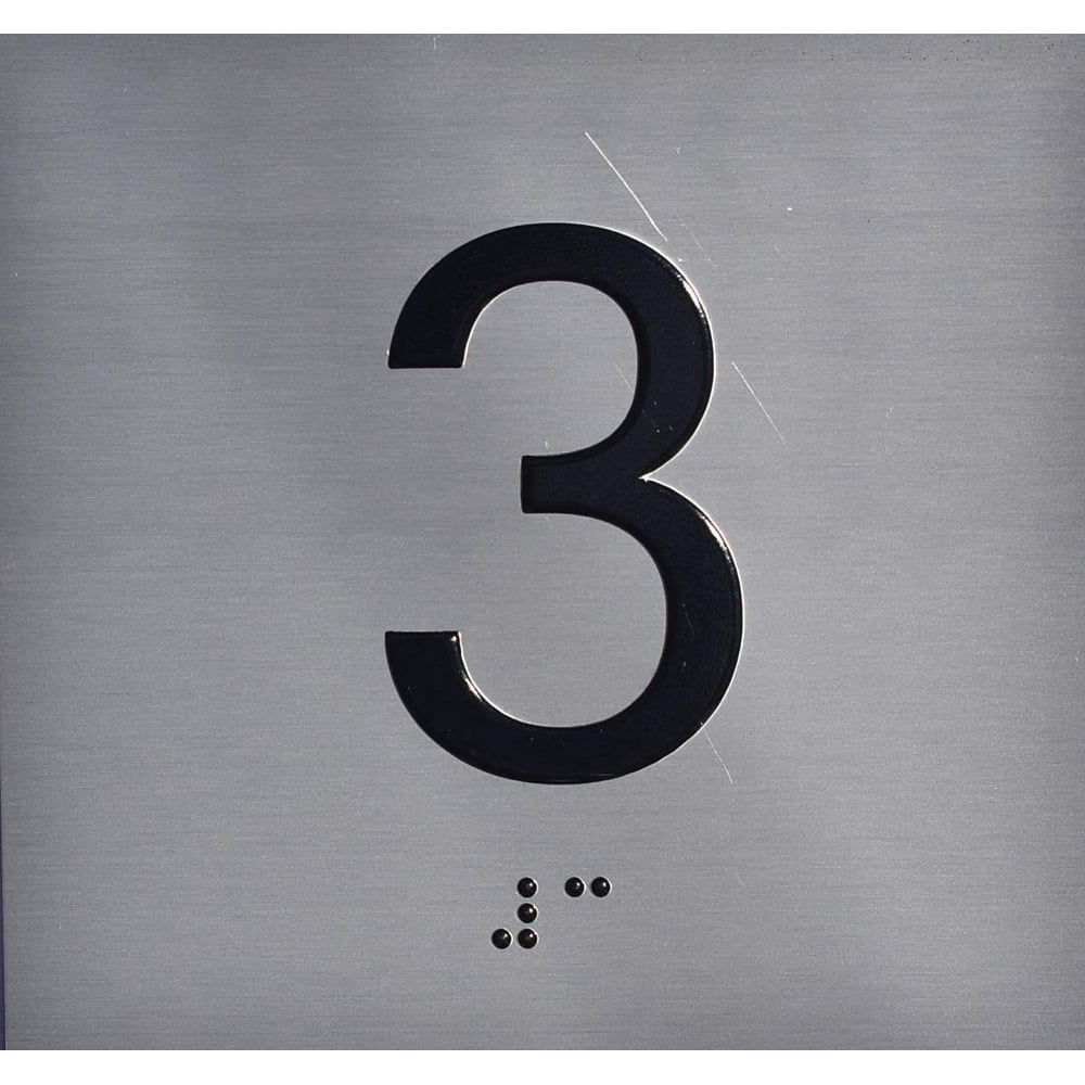 3RD Floor Elevator Jamb Plate Sign with Braille and Raised Number