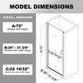 30 “x72” Universal Pivot Shower Door, Opens Outward with 1/4” Tempered