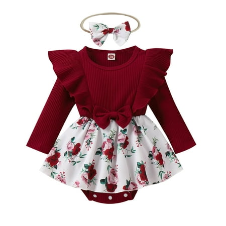 

Onesie Baby Jumpsuit Girls Ruffles Long Sleeve Floral Prints Bowknot Romper Bodysuits Headbands Set Kid Child Fashion Baby jumpsuits