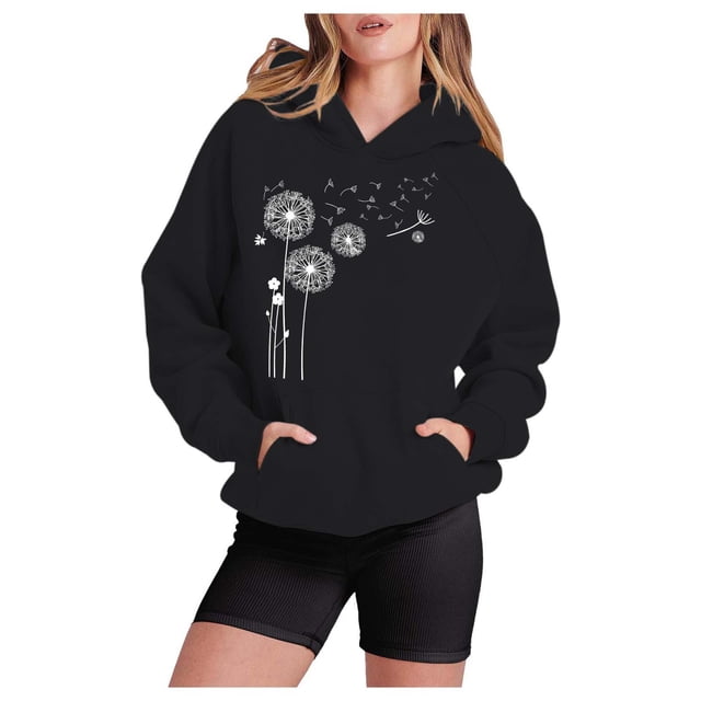 WEAIXIMIUNG Chandail en Molleton Surdimensionné à Col Rond pour Femmes Imprimé à Capuche avec Poche Pull de Sport
