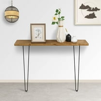 NOZE Console Sofa Table Wall-Mounted Side Table  Wood Table for Entryway Living Room with Two Iron Feet, Rustic Brown
