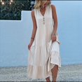 thumbnail image 4 of Vestido de Verano Sin Mangas, Holgado, Informal, con Escote en V, con y Bolsillos para Cruceros en la Playa, Color Albaricoque S, 4 of 10