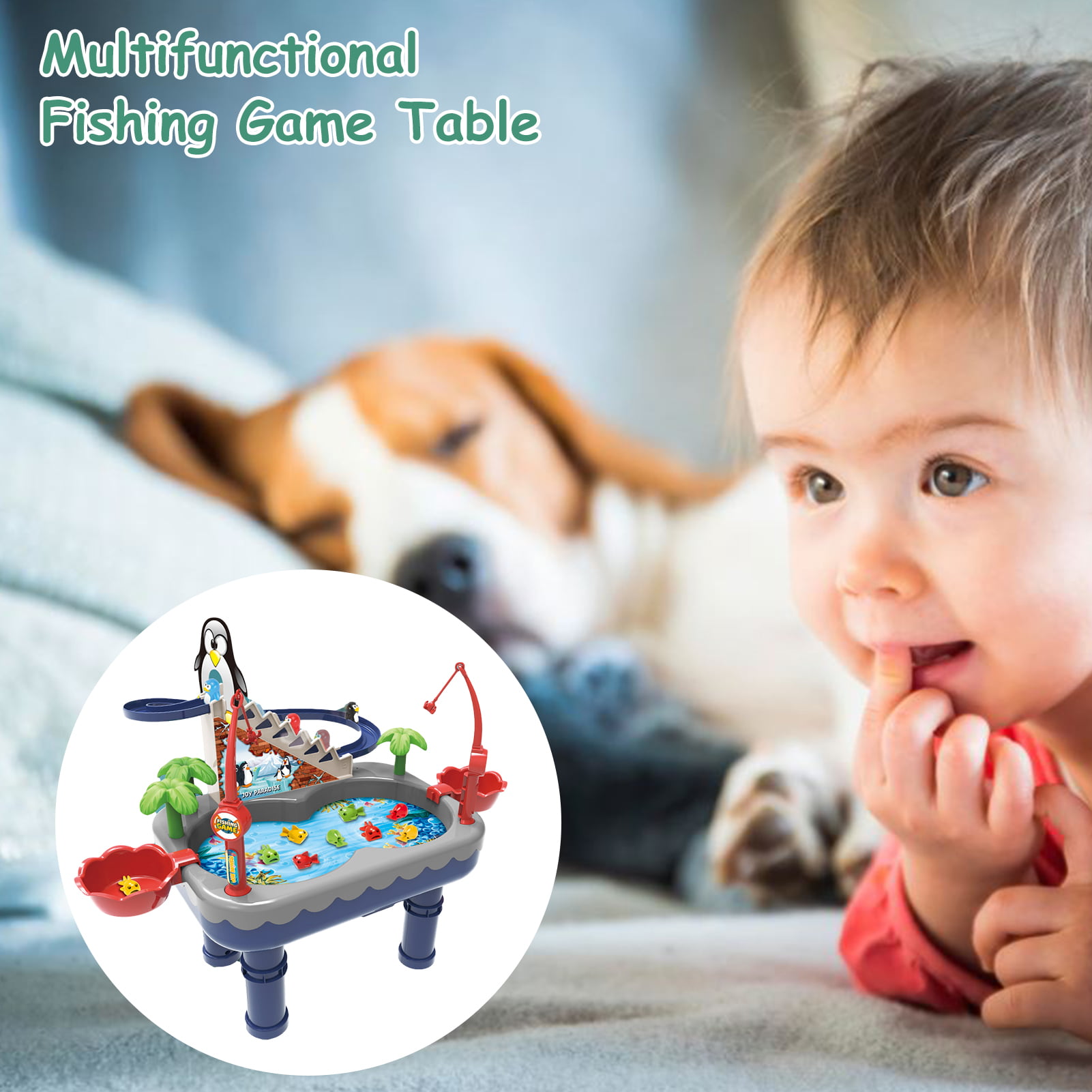 Fishing Game Toy for Kids-Cute Fishing Table Toys-Electric Rotating Music  Fishing Pool-Water Table Bathtub Realistic Floating Fish for Toddlers Boy