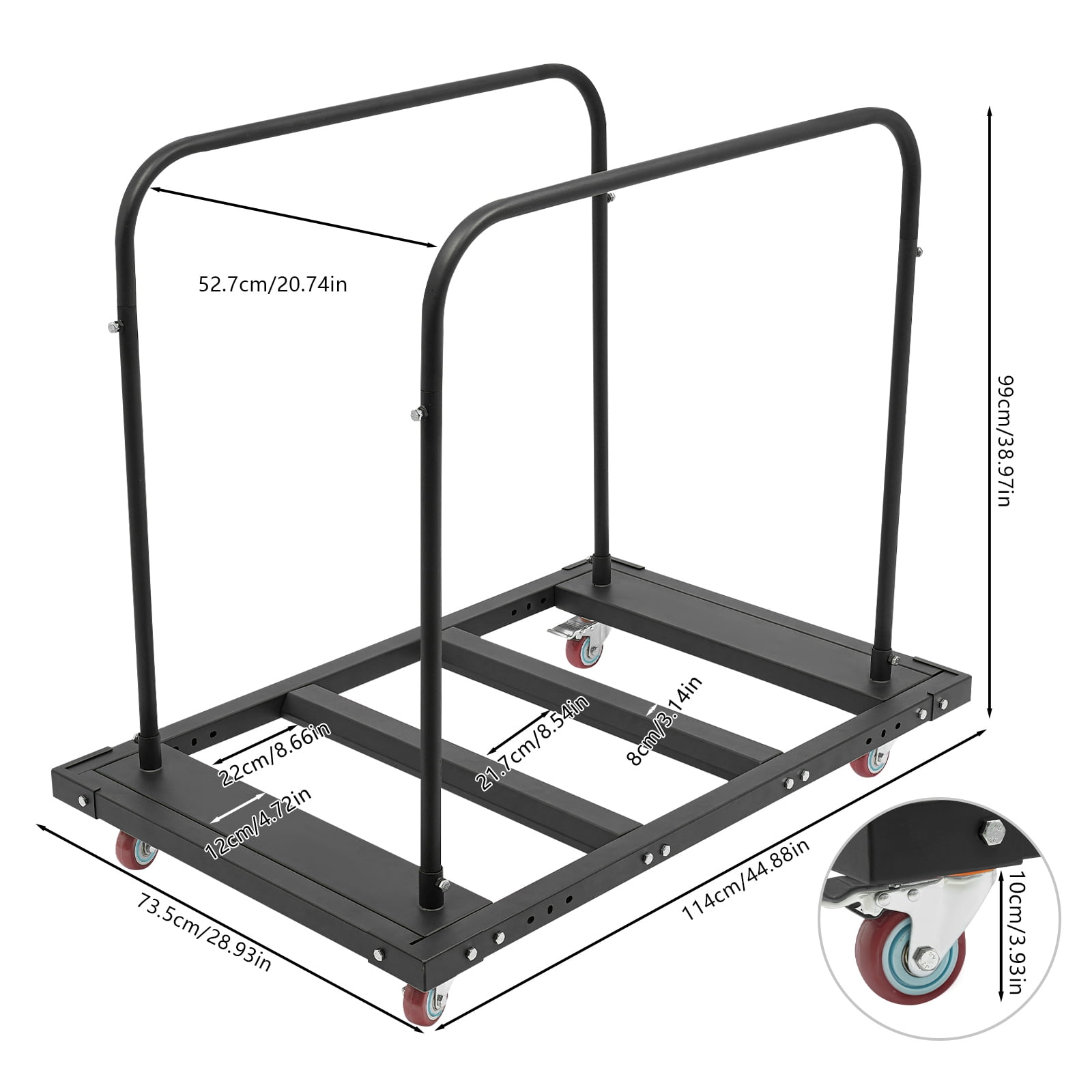 Industrial Folding Table Dolly, 120kg Capacity, Expandable 3.35-9.09in Beams, 2 Tubular Handles, Ideal for Construction Sites, Warehouses, Storage