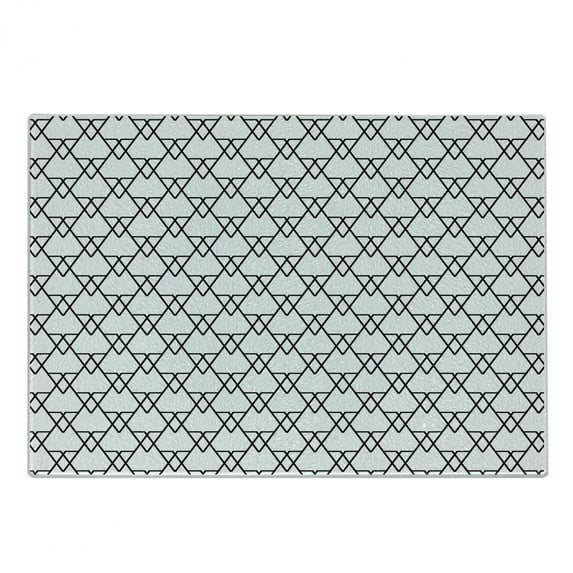 Black and White Cutting Board, Patchwork Inspired Geometric Triangles with Monochromatic Line Art Design, Decorative Tempered Glass Cutting and Serving Board, Small Size, Black White, by Ambesonne