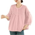 thumbnail image 6 of mihongmao Corset Tops for Women Lantern Sleeve Patchwork Knitted Doll Shirt Sweet Wood Ear Loose Linen Women's Shirt,Womens Tops Clearance under $5 Pink M, 6 of 9