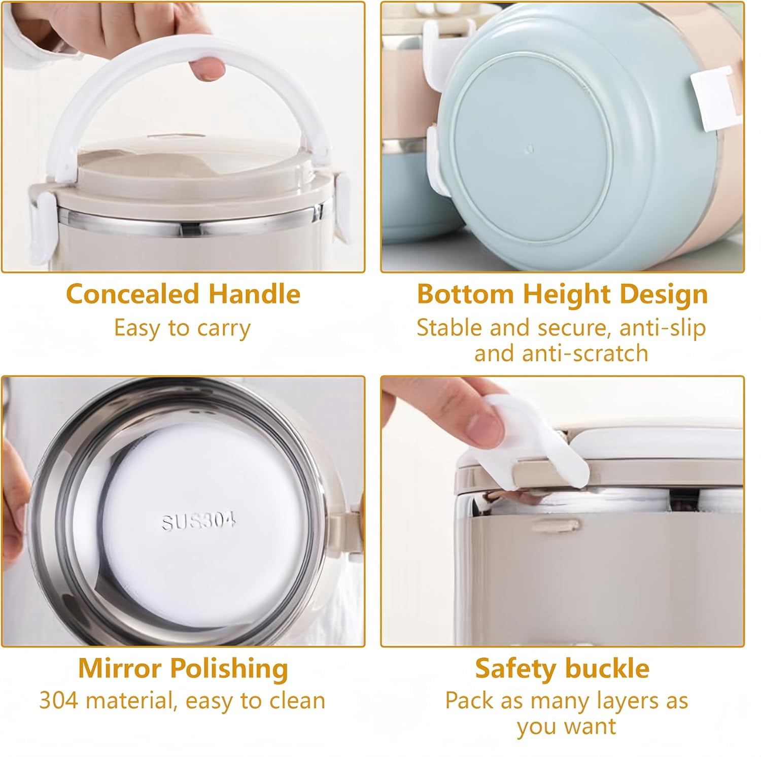 Portable Thermal Lunch Box: 304 Stainless Steel Thermal Lunch Containers, Leakproof Stackable Bento Box Adult, Food Storage for Office Outdoor Travel (2 Layers)