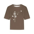 thumbnail image 3 of Women Drop Shoulder Round Neck Oversized Crop Tops Workout Tops Tees, 3 of 5