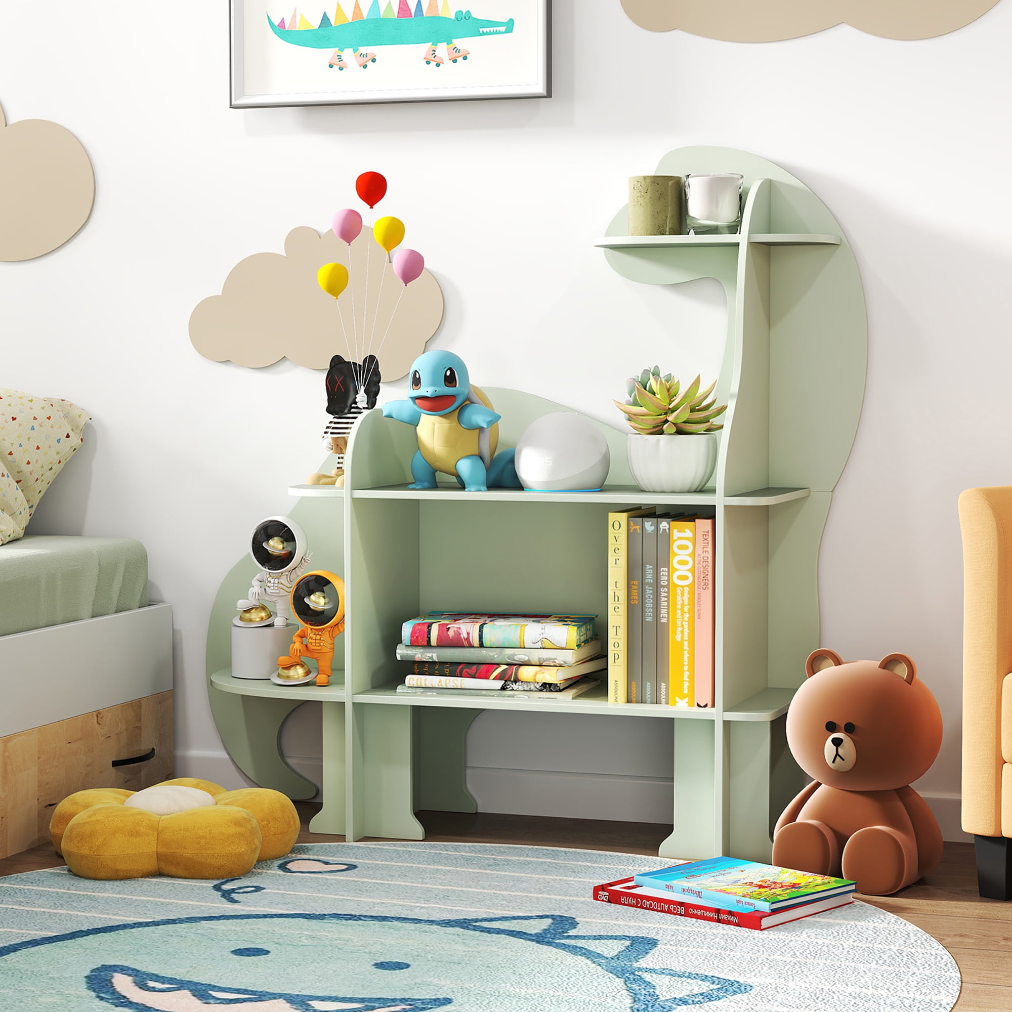 Gymax 3-Tier Dinosaur Kids Bookshelf Toy Storage Organizer Montessori Book Shelf
