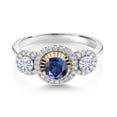 thumbnail image 2 of Gem Stone King 925 Silver and 10K Yellow Gold 3-Stone Lab Grown Diamond 3 Stone Women Engagement Ring Created Sapphire Moissanite (0.76 Cttw, Size 9), 2 of 3