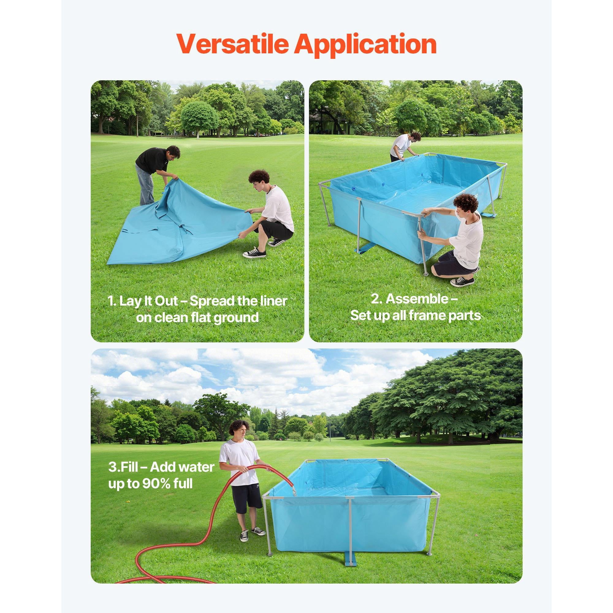 Rectangular Metal Frame Above Ground Swimming Pool, 1046 Gal 118 x 78 x 30 Inch Outdoor Backyard Family Pool, Rust Resistant Steel Frame, Blue