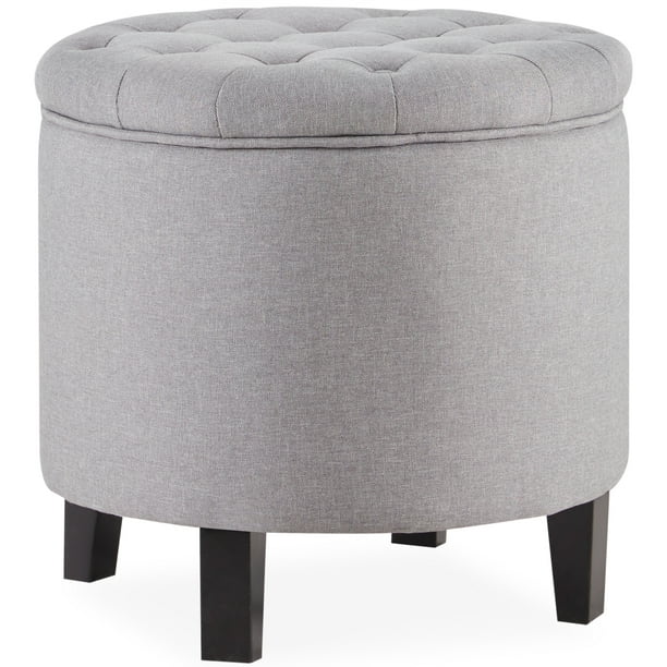 Belleze Nailhead Round Tufted Storage, Large Footrest Coffee Table
