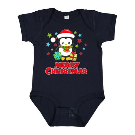 

Inktastic Merry Christmas Penguin in Santa Hat with Gifts Gift Baby Boy or Baby Girl Bodysuit