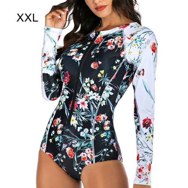 Femmes Maillot de Bain Plong e Maillots de Bain Manches Longues Floral Surf Costume XXL