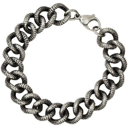 Primal Steel Stainless Steel Antiqued and Textured Links Bracelet, 8.5