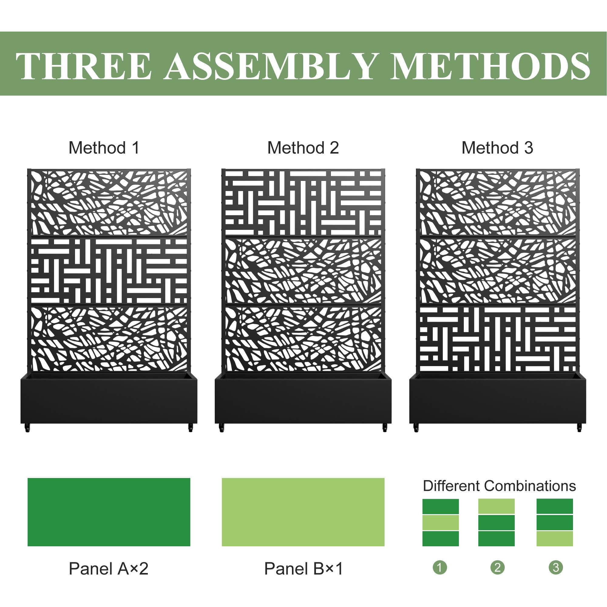 MAYEERTY 72x47x16 Inch Black Metal Planter Box with Trellis for Outdoor Garden & Patio