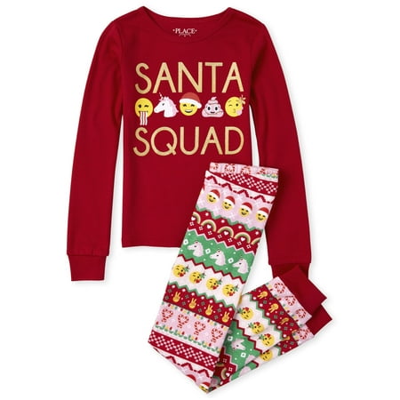 The Childrens Place 'Santa Squad' Long Sleeve All Around Emojiisle Print Pajama Pant Set (Little Girls and Big Girls)