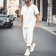 thumbnail image 2 of JIKNTTR Men's 2 Piece Sweatsuits Outfits Mens Linen Sets Summer Leisure Short Sleeve T Shirt And Shorts Set Comfortable Loungewear Set, 2 of 8