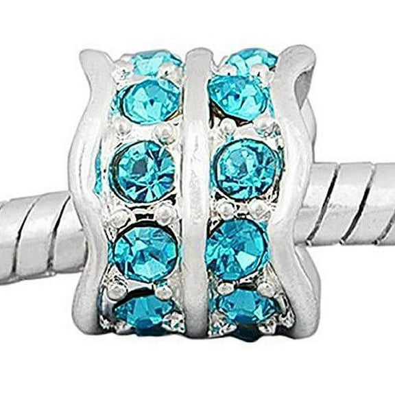 Sexy Sparkles Aqua Marine Crystals Charm March Birthstone Charm European Bead - Zinc Metal Alloy, Rhinestones