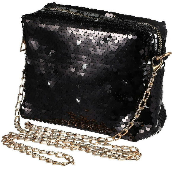 Fashion Sparkly Sequin Handbag Lady Party Evening Clutch Shoulder Bag for Women (Black)