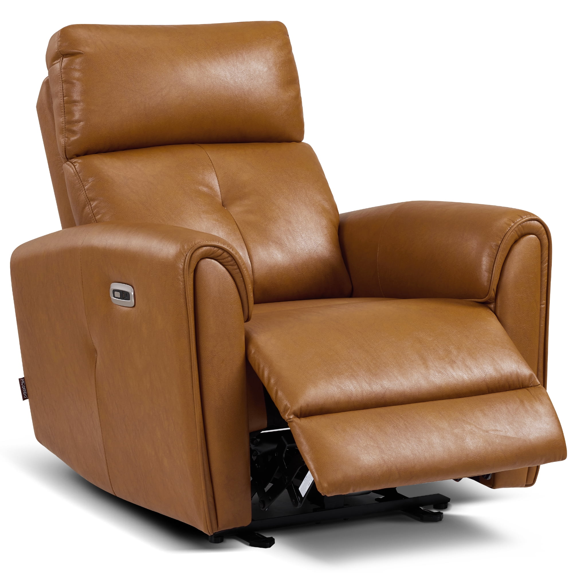 MCombo Zero Wall Hugger Power Recliner Chair for Small Spaces, FSC Certified, Faux Leather, Cognac Brown