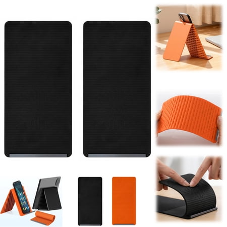 Portable Foldable Silicone Phone Holder Flexible Silicone Aluminum Airplane Phone Holder Folded into Any Shape Universal Adjustable Anti-Slip Desktop Mount for Home Office Travel (Black * 2PCS)