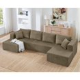 thumbnail image 3 of 132.48" Boneless Couch, Brown Sectional Couches for Living Room, Compressed Corduroy Sleeper Sofa, No Assembly, 3 of 9