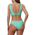 thumbnail image 3 of INSPIRE CHIC Women's Ruffle Trim V Neck Wide Strap Leopard Bikini Sets 2 Piece Drawstring Tie Back Top Triangle Bottom Medium Cyan, 3 of 5