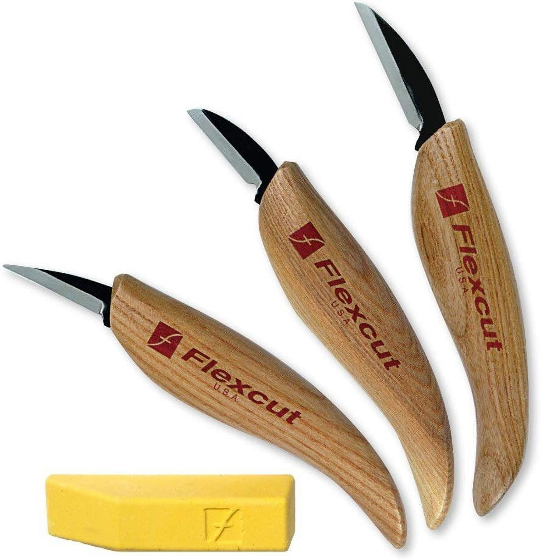 FLEXCUT KN115 Carving Knives, Chip Carving Set, High Carbon Steel Blades,  Ergonomic Ash Handle, Set of 3