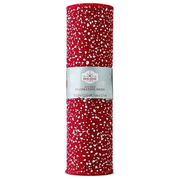 Red and White Fabric Decorative Mesh Roll, 10.5 in x 15 ft, by Holiday Time