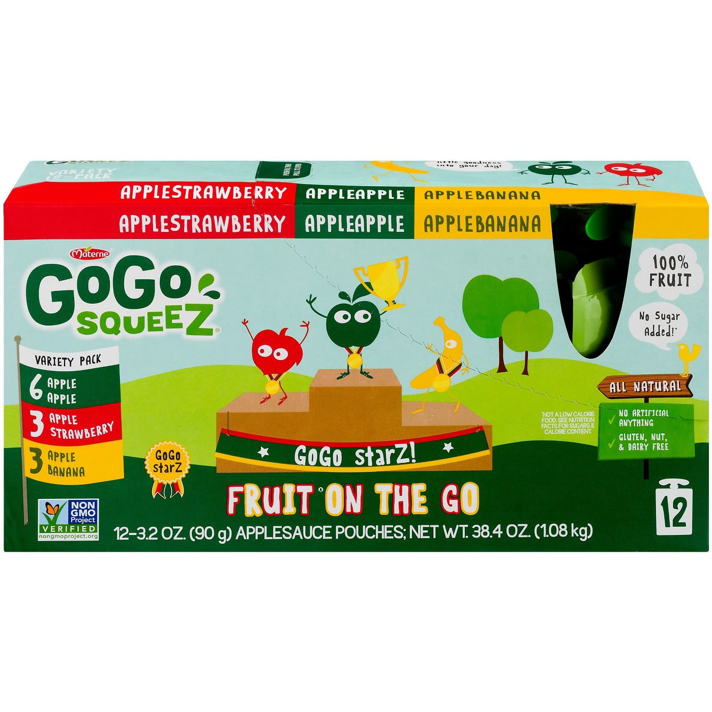 GoGo squeeZ Assorted Flavors Applesauce, 3.2 oz, 12 ct