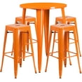 thumbnail image 2 of Flash Furniture Commercial Grade 30" Round Orange Metal Indoor-Outdoor Bar Table Set with 4 Square Seat Backless Stools, 2 of 5