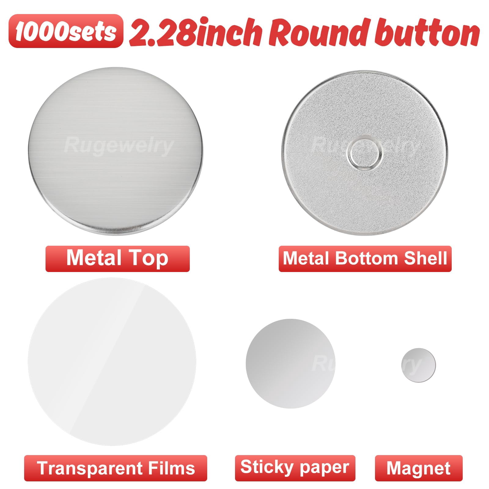 1000 Sets High-Magnet Supplies, 2.28 inch - Metal Materials for Button Maker Machine