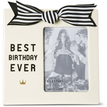 The Milestone Collection - Best Birthday Ever 3.5x5 Cream Vertical Picture Frame with Bow and