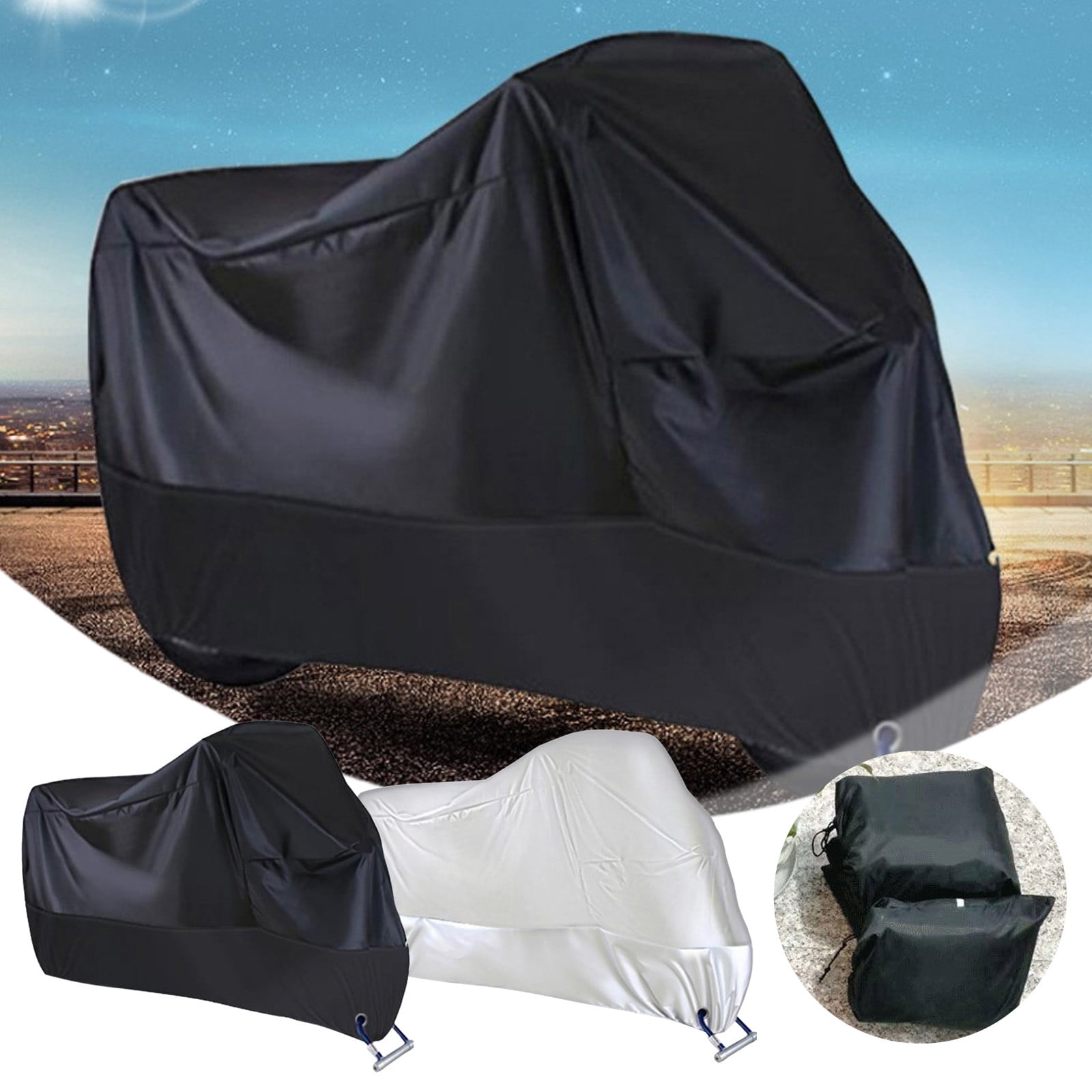Universal Waterproof Motorcycle Cover, Outdoor Protection, Fits 96"" Motors, Black/Silver - View #6