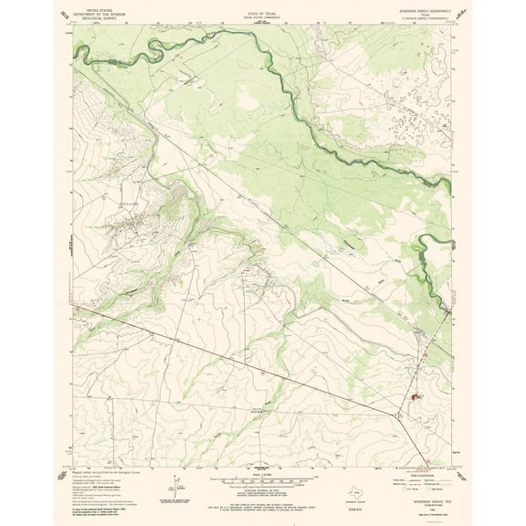 Topographical Map - Anderson Ranch Texas Quad - USGS 1961 - 23 x 28.86 - Vintage Wall Art