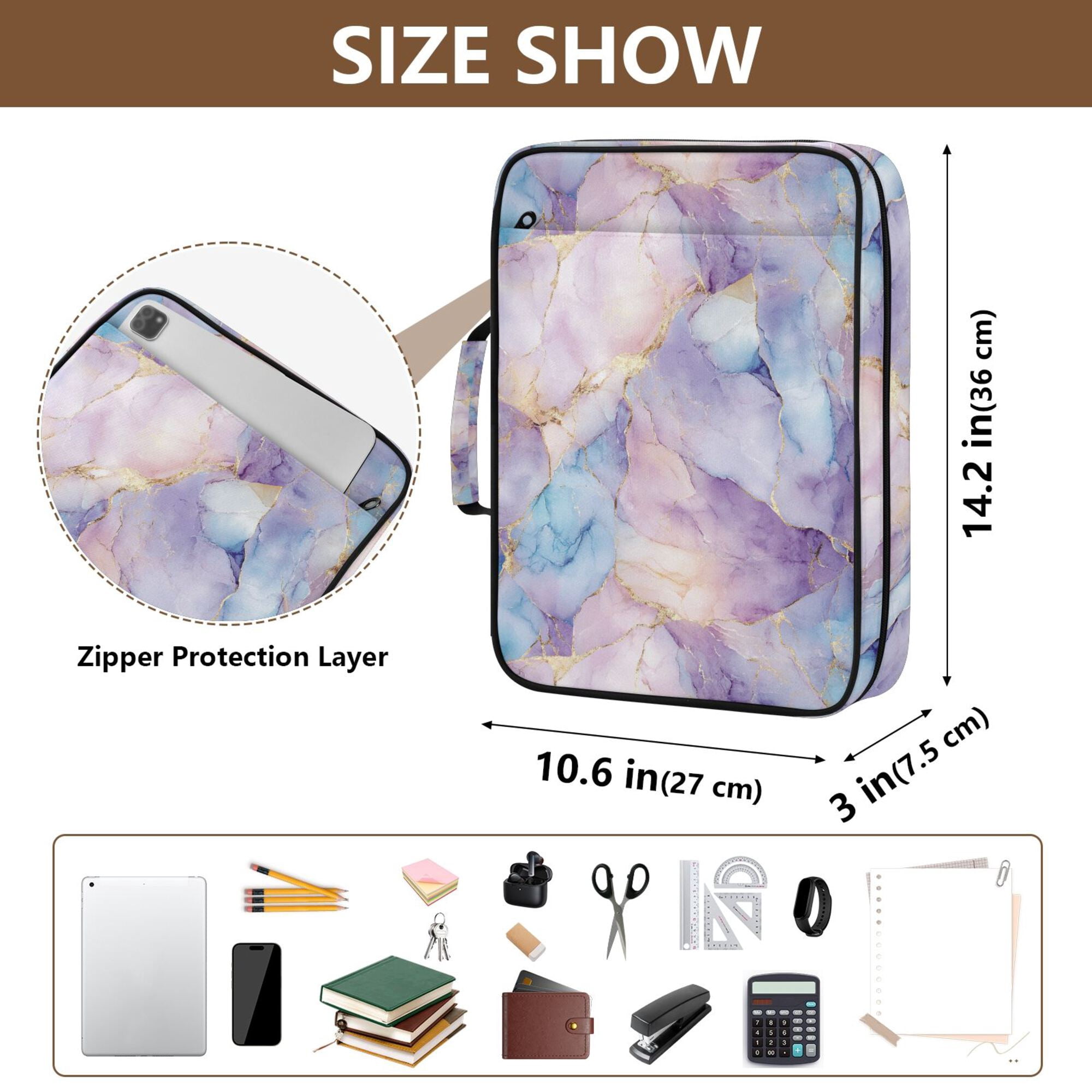 FORMRS Accordion File Folder A4 Size 7-Pocket Expanding Document Organizer Bag with 3 Ring Binder, Purple Marble Pattern