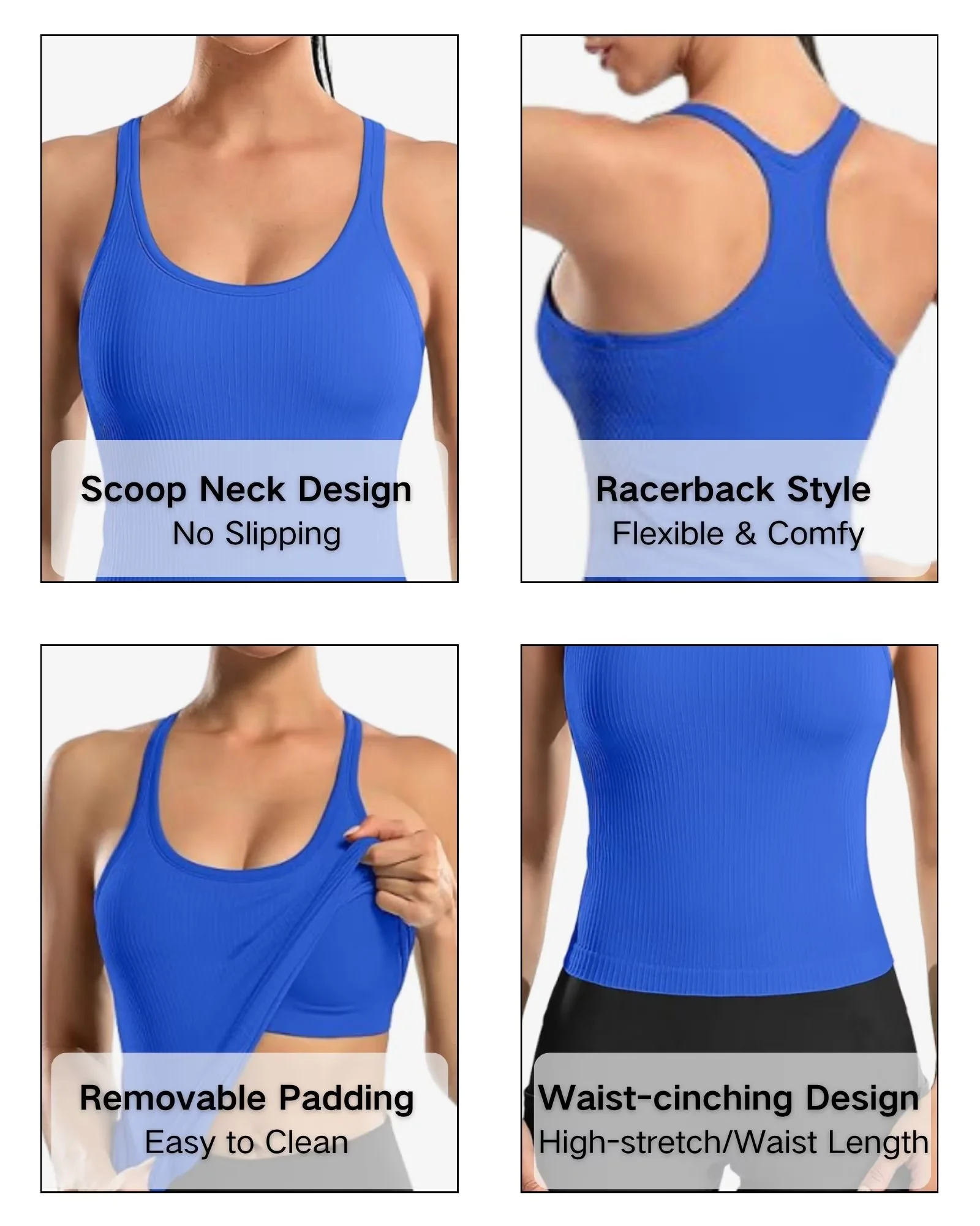 ANFERRY Ribbed Athletic Tank Tops for Women with Built in Bra Racerback Seamless Scoop Neck Workout Camis Top