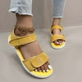 thumbnail image 2 of Sandal for Women Flat Heel Open Toe Casual Versatile Summer Trendy Round Toe Solid Color Women Footwear Comfortable Ankle Strap Walking Beach Shoes Yellow 6, 2 of 8