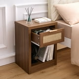 "ARKANTOS Rattan Nightstand with Charging Station, Set of 2, Walnut, 18.5""x15.6""x25" - Walmart.com