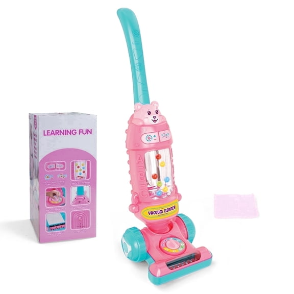 Kids Vacuum Toy with Lights & Sounds, Pretend Play Vacuum Toy for Toddlers 1-3, Toddler Vacuum Toys for Ages 18M Girls, Cleaning Toy with Ball-Popping, Pink