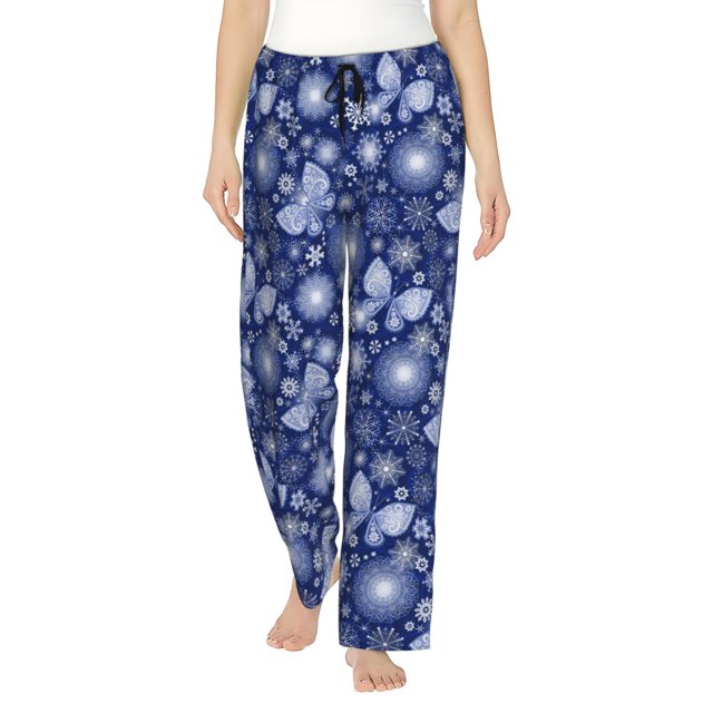 Fotbe Beautiful Snowflake Butterfly Pantalones de Pijama para Mujer, Pantalones de Dormir, Pantalones Pj con Cordón y Bolsillos-3X-Large