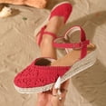 thumbnail image 3 of Espadrilles for Women Woven Closed Toe Wedge Sandals Vintage Footbed Ankle Strap Slingback Heels Breathable Summer Dress Shoes Red Size 7.5, 3 of 6