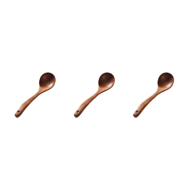 Transemion Brown Beautiful Texture Wooden Kitchen Utensils Home Cooks Choose Wood Wooden Spoons For Cooking Soup Ladle 3Set