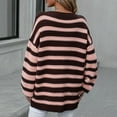 thumbnail image 4 of Lovskoo 2024 Sweaters for Women Striped Knitted Loose Pullover Sweater Long Sleeved Top Round Neck Sweater Coffee, 4 of 5